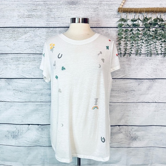 Lucky Brand Women's Good Luck Symbols Good Fortune Tee T Shirt Clover Large - Picture 4 of 12